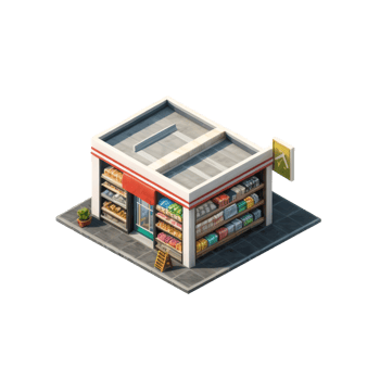 A small store with a sign on the door png