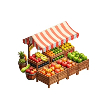 An illustration of a fruit and vegetable stand png