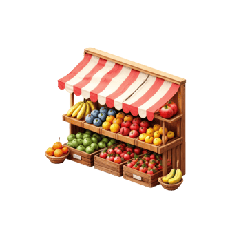 A fruit stand with fruit and vegetables png
