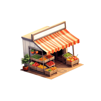 A small store with fruit and vegetables on the outside png