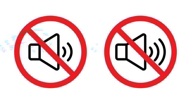 No noise sign. Sound prohibition icon. Audio speaker outline forbidden symbol vector