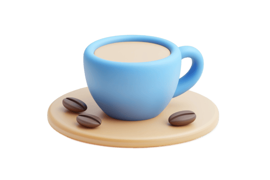 A blue cup with coffee beans on a saucer png