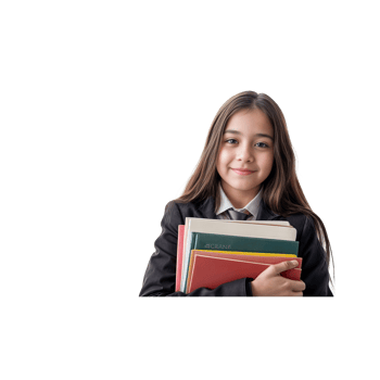 a young girl in a school uniform holding books png