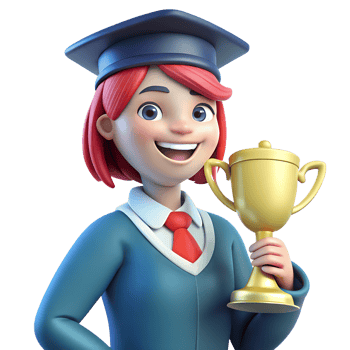 3D girl student with golden trophy png