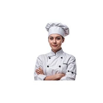 a woman in a chef's uniform standing with her arms crossed png