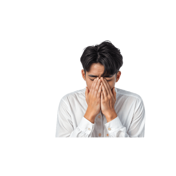 a man covering his face with his hands png