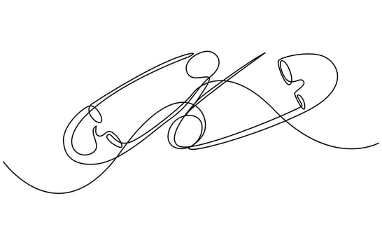 continuous single drawn line art doodle outline safety pin vector