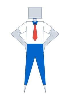 Abstract businessman with square head and tie 2D cartoon character. Workplace identity. Individual. Businessperson figure isolated personage flat on white background. Spot illustration colorful vector