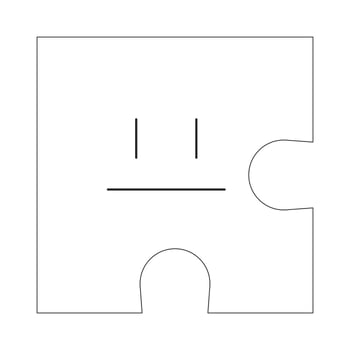 Puzzle piece with neutral face black and white 2D line object. Psychology personality character shape. Facial expression jigsaw isolated clip art outline item. Monochromatic spot illustration vector