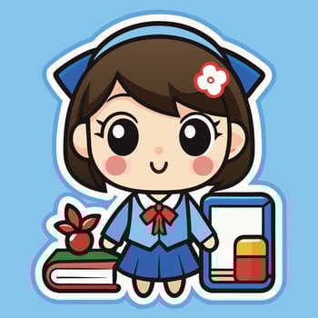 a sticker of a girl in school vector