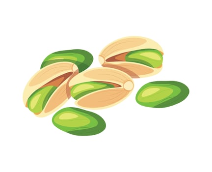 Pistachios isolated on white background. Illustration of a delicious handful of shelled and peeled pistachios in cartoon style. Pistachio icon. Healthy, organic snacks. vector