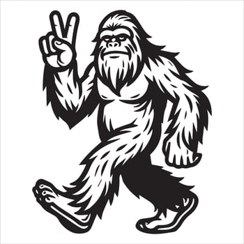 Peaceful Bigfoot - Sasquatch Waving Peace Sign vector