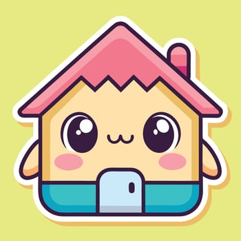 a sticker of a cute house with a pink roof cute kids vector