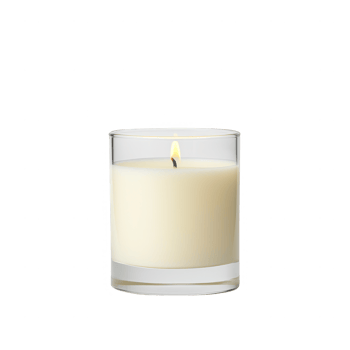 A peaceful burning candle in a clear glass, perfect for relaxation and ambiance. png