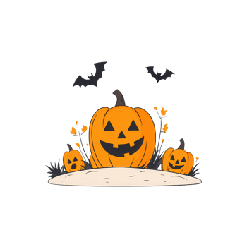 Festive Halloween pumpkins with bats, perfect for spooky decorations. png