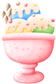 Three flavors of ice cream topped with candy bars png