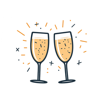 Two glasses of sparkling beverage with a celebratory background, perfect for any occasion. png