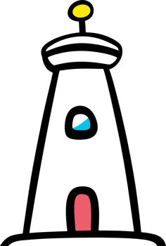 Minimalist Lighthouse Illustration with Bold Colors Highlighting Nautical Themes and Coastal Iconography png