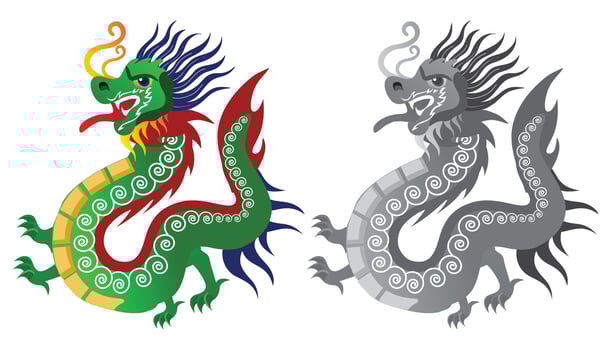 Colorful and Monochrome Chinese Dragons vector