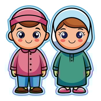 very beautiful muslim boy and girl cartoon illustration vector