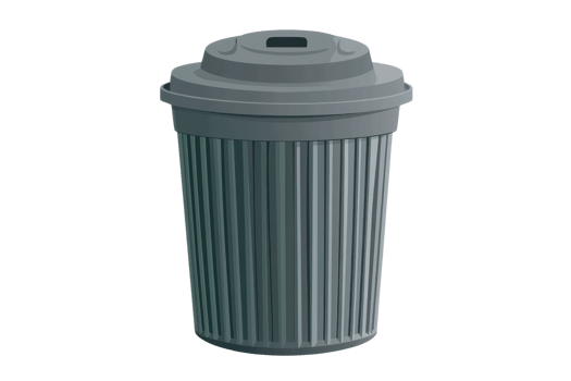 A simple grey trash can with a lid, shown isolated on a transparent background. ideal for depicting waste management concepts. png