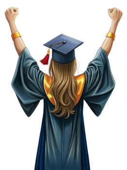Woman in graduation regalia standing outdoors from behind png