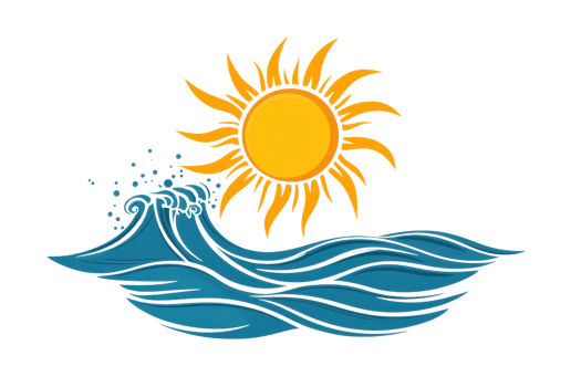 Bright sun shining over blue ocean waves, capturing a vibrant summer scene full of warmth, energy, and the essence of a tropical paradise. png
