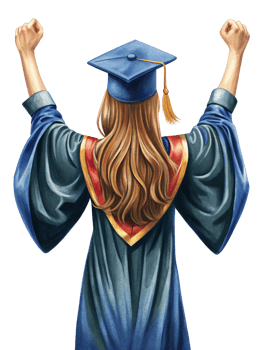 Female graduate walking into her future in cap and gown png