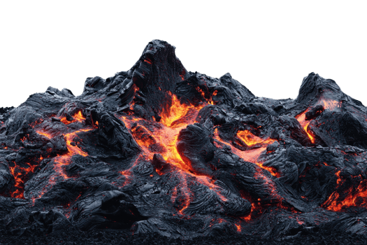 A vivid close-up of glowing lava flowing over dark volcanic rock, showcasing nature's intense heat and vibrant colors. png
