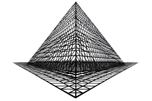 Abstract 3D wireframe pyramid structure with intricate design, isolated on transparent background. showcasing futuristic architecture concept. png