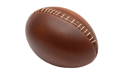 Close-up of a leather football isolated on a transparent background, showcasing the textures and stitches. Perfect for sports and athletic themes. png