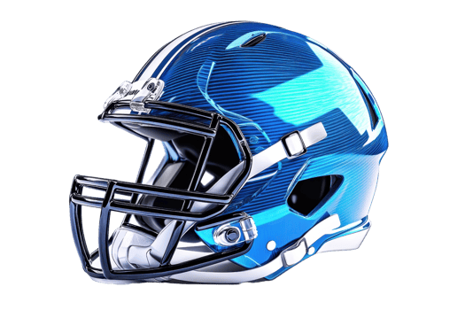 Close-up of a modern blue American football helmet isolated on a transparent background, showcasing its sleek design and protective features. png