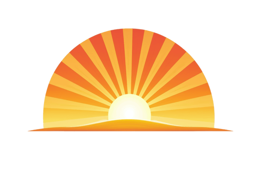 Colorful sunset symbol with vibrant rays spreading from horizon. Icon representing warmth, dawn and hope. png