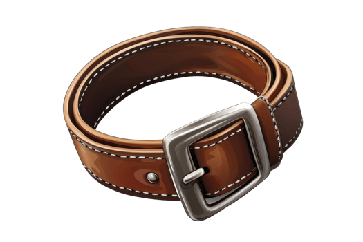 Close-up of a stylish brown leather belt with silver buckle. Ideal as a fashion accessory or for adding a classic touch to any outfit. png