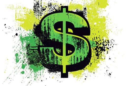 Colorful graffiti-style dollar sign symbolizing economic creativity and finance innovation on a textured background. png