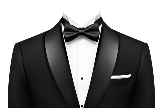 Elegant black tuxedo with a bow tie, perfect for formal occasions, weddings, and classy events. Classic style for sophisticated gentlemen. png