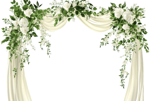 Elegant floral arch with lush greenery and delicate white flowers, perfect for weddings and special events, adding a touch of natural beauty. png