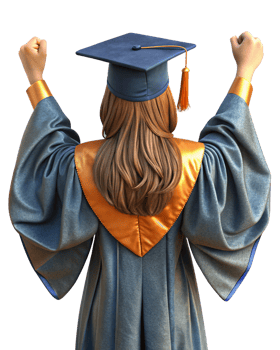 Female graduate wearing her gown and mortarboard seen from behind png