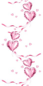 watercolor seamless board with pink and metallic foil air balloons, heart shape metallic balloon for Valentine day, hand drawn sketch of event decoration png