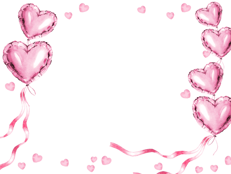 watercolor hand drawn frame with pink and metallic foil air balloons, heart shape metallic balloon for Valentine day, template, sketch of event decoration png
