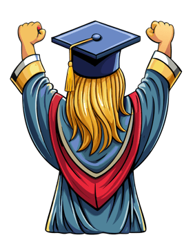 Female graduate facing the future in cap and gown png