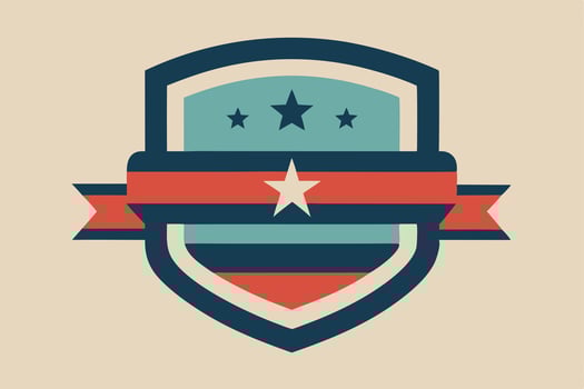 Retro Vintage Shield Badge Emblem Design with Stars and Ribbon vector