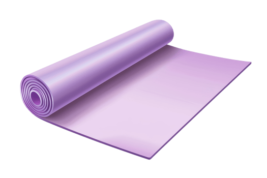Purple yoga mat rolled out, ready for exercise. Perfect for fitness, stretching, and meditation sessions at home or in the studio. png