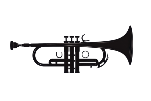 Silhouette of a trumpet against a transparent background, showcasing its classic design. Ideal for music-related projects and educational materials. png