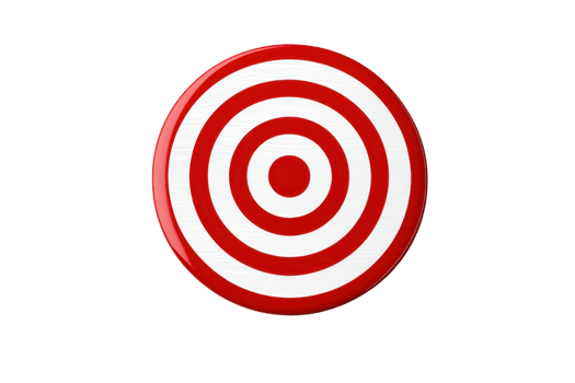 Red and white target bullseye emblem isolated ontransparent background. symbolizing precision, focus, and accuracy. Ideal for themes of success. png