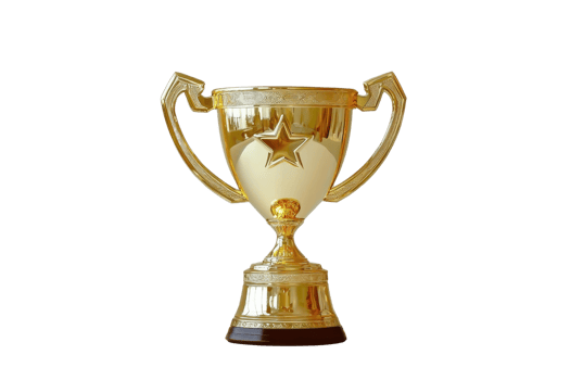 Shiny gold trophy with a star on the front, representing achievement and success. Perfect for celebrating victories or accomplishments. png