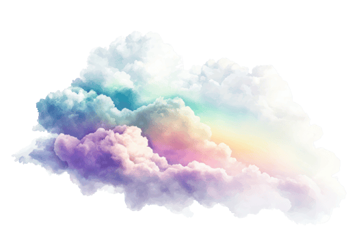 Vibrant cloud with a stunning rainbow blending through, creating a dreamy and colorful sky scene. png