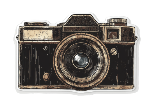 Vintage camera illustration capturing the essence of classic photography with a rustic design and intricate details. png