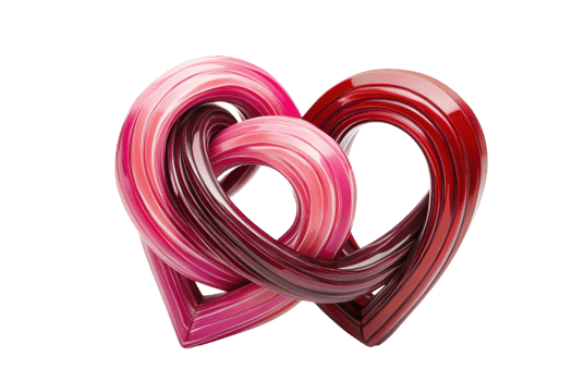 Vibrant intertwined pink and red hearts symbolize love and unity. Perfect for romantic themes, weddings, and Valentine's Day designs. png