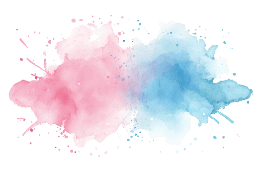 Vibrant watercolor splash blending pink and blue hues, creating an abstract artistic background full of color and creativity. png